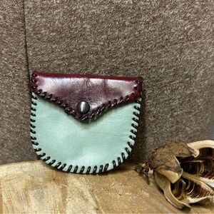 Vintage Two-Tone Leather Coin Purse, Mint Green and Brown